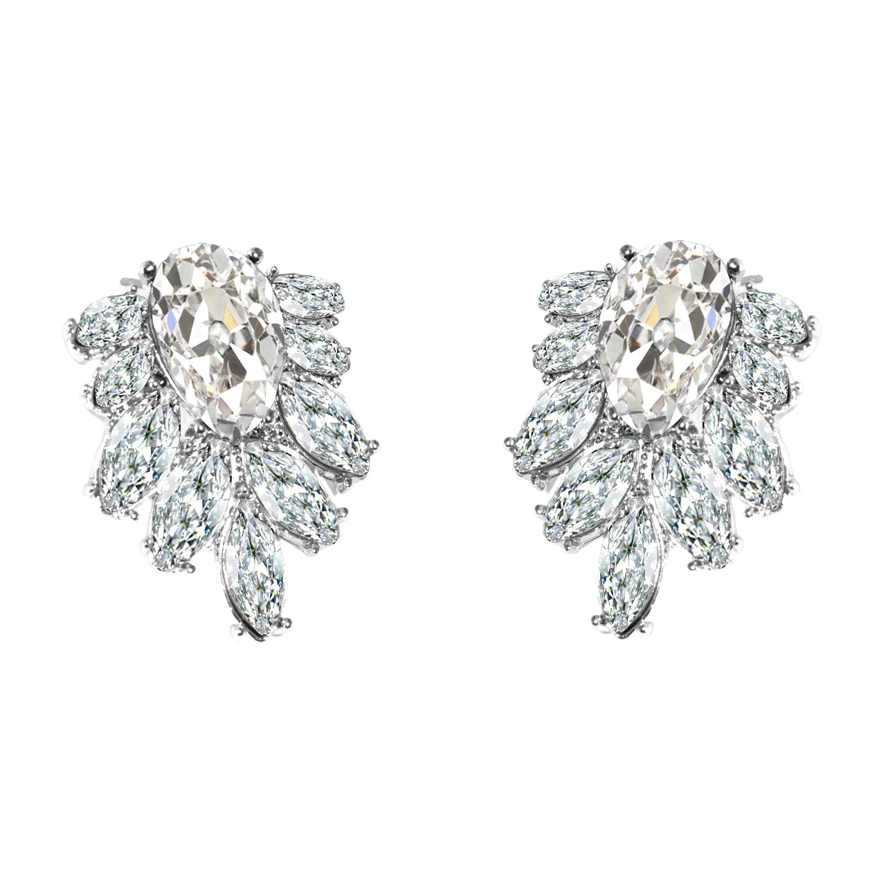 Pear & Marquise Diamond Halo Studs Old Cut Earrings 2 Carats
