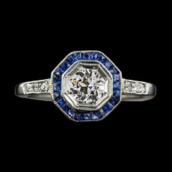Halo Old Miner Diamond Blue Sapphire Gemstone Ring 3 Carats Milgrain