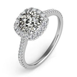 Halo Old Miner Natural Earth Mined Diamond Ring 14K White Gold 6.50 Carats