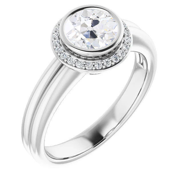 Halo Old Miner Diamond Ring Bezel Set White Gold Jewelry