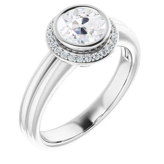 Halo Old Miner Diamond Ring Bezel Set White Gold Jewelry