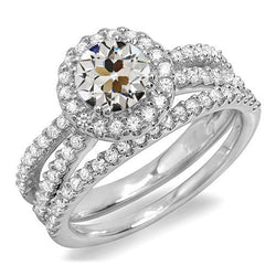 Halo Old Miner Diamond Wedding Ring Set Double Split Shank 5.50 Carats