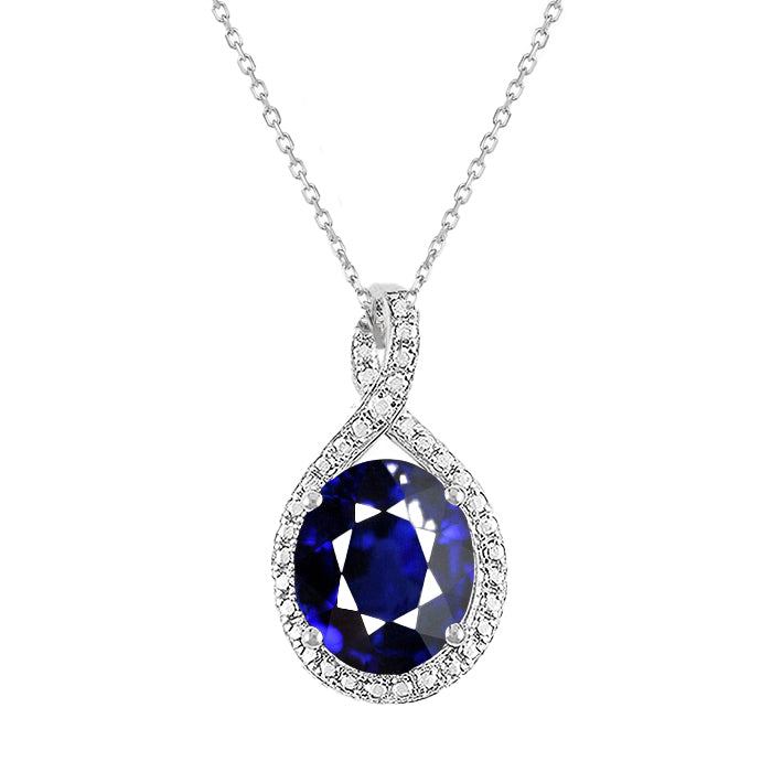 Halo Oval Blue Sapphire Diamond Pendant