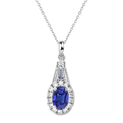 Halo Oval Ceylon Sapphire Pendant Round & Emerald Natural Earth Mined Diamond 2.75 Carats