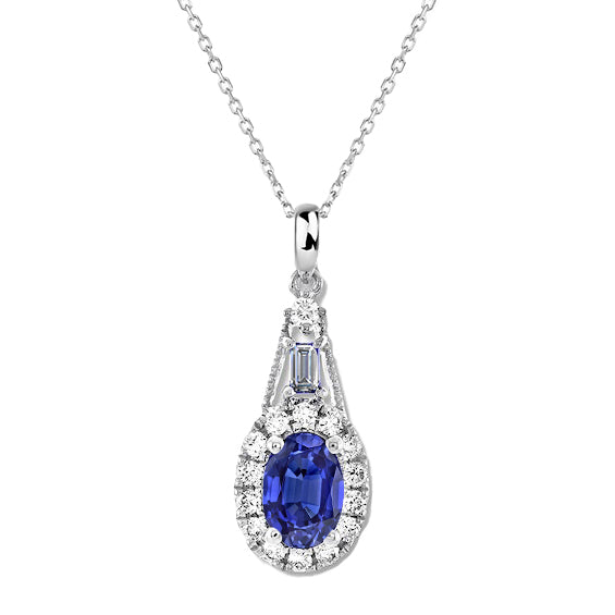 Halo Ceylon Sapphire Pendant Diamond