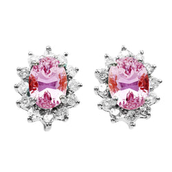 Halo Oval Cut 12 Carats Pink Kunzite & Round Natural Earth Mined Diamond Stud Earrings