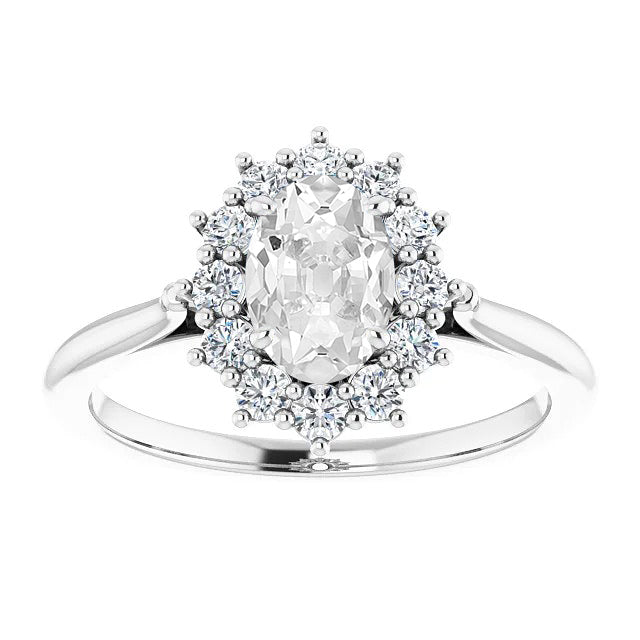 Halo Oval Old Cut Diamond Ring