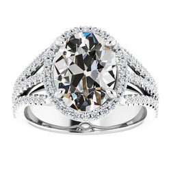 Halo Oval Old Cut Diamond Ring Prong Double Split Shank 8.75 Carats