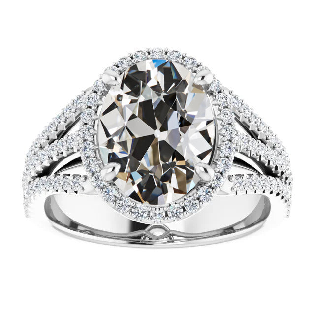 Halo Oval Old Cut Diamond Ring