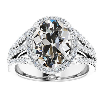 Halo Oval Old Cut Diamond Ring