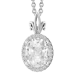 Halo Oval Old European Natural Earth Mined Diamond Pendant 6.50 Carats Slide With Bail