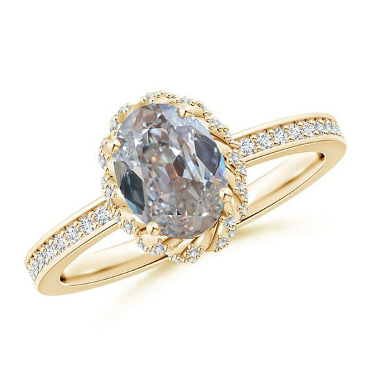 Halo Oval Old Miner Diamond Ring Accented Yellow Gold