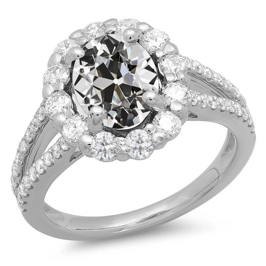 Halo Oval Old Mine Cut Diamond Ring Prong Setting