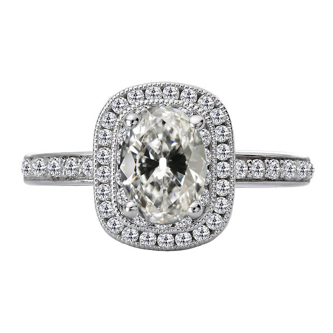 Halo Oval Old Miner Diamond Engagement Ring