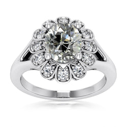 Halo Oval Old Miner Natural Earth Mined Diamond Ring Split Flower Style 4.75 Carats