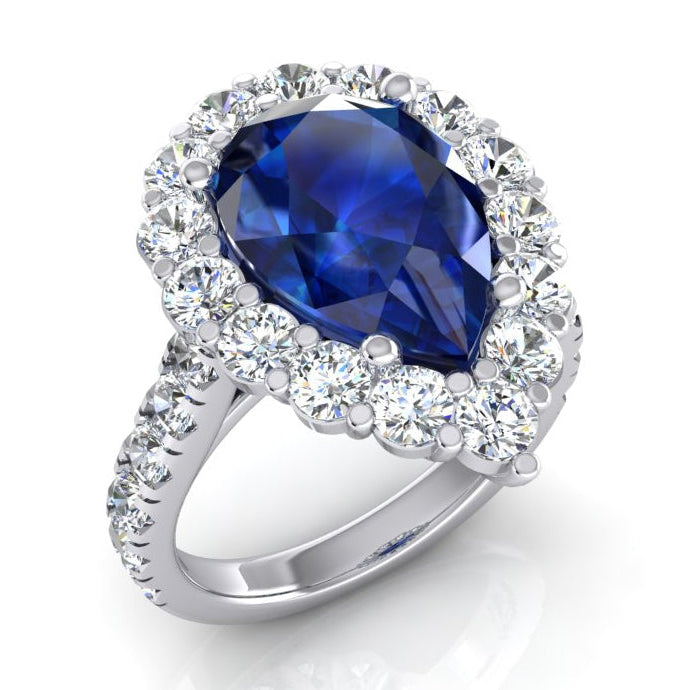 Halo Gemstone Ring Pear Blue Sapphire Gold Womens Jewelry 8 Carats