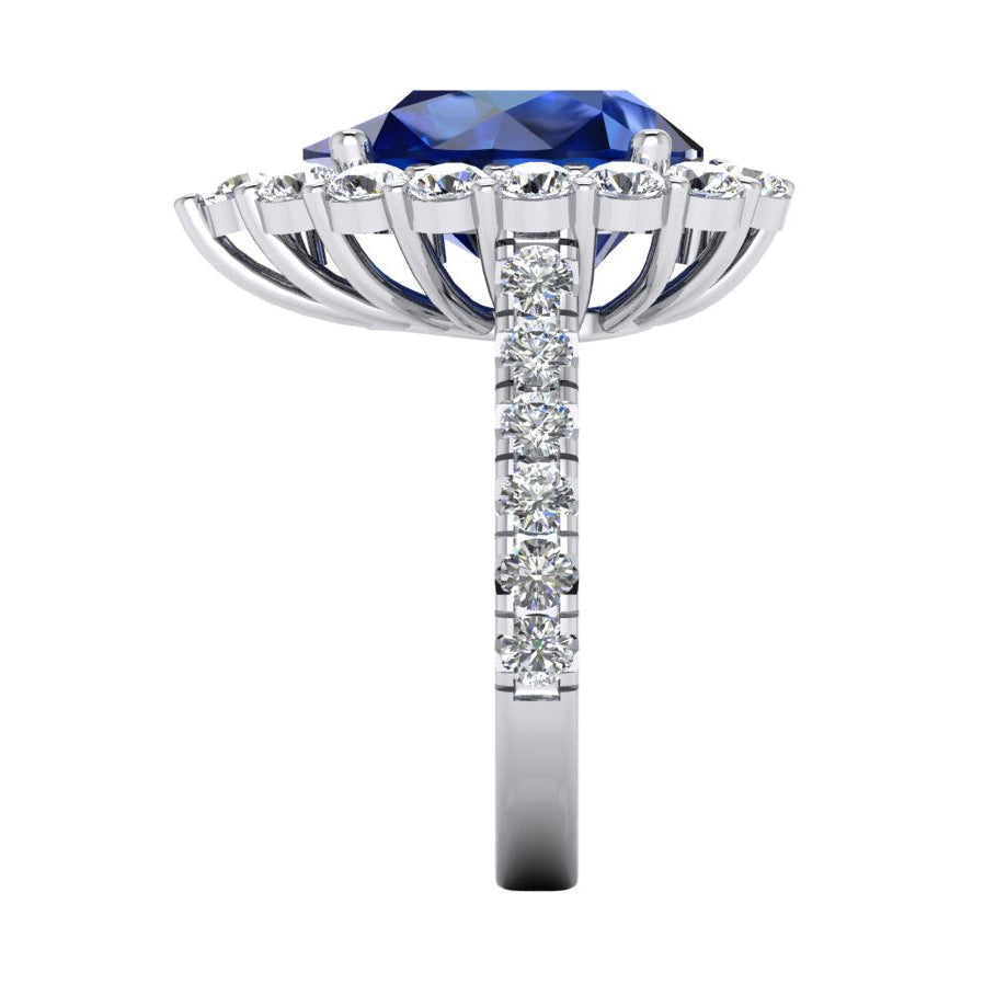 Halo Gemstone Ring Pear Blue Sapphire Gold Womens Jewelry 8 Carats