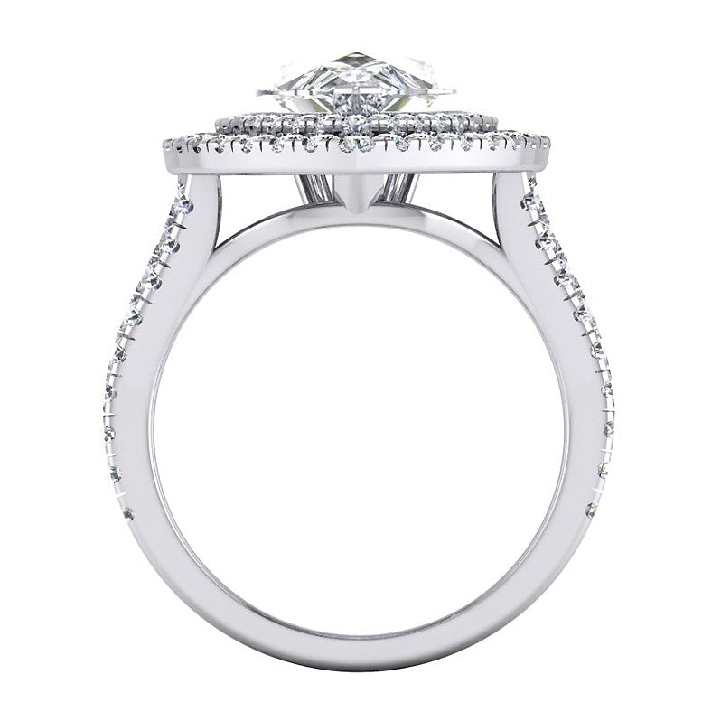 Halo Pear Diamond Ring Cathedral Setting