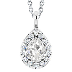 Halo Pear Old Cut Natural Earth Mined Diamond Pendant 4.50 Carats white Gold 14K