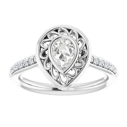 Halo Pear Old Cut Natural Earth Mined Diamond Ring With Accents Bezel Set 2.50 Carats