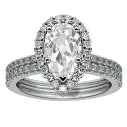 Halo Pear Old Miner Diamond Engagement Ring Set 5.75 Carats Pave Set