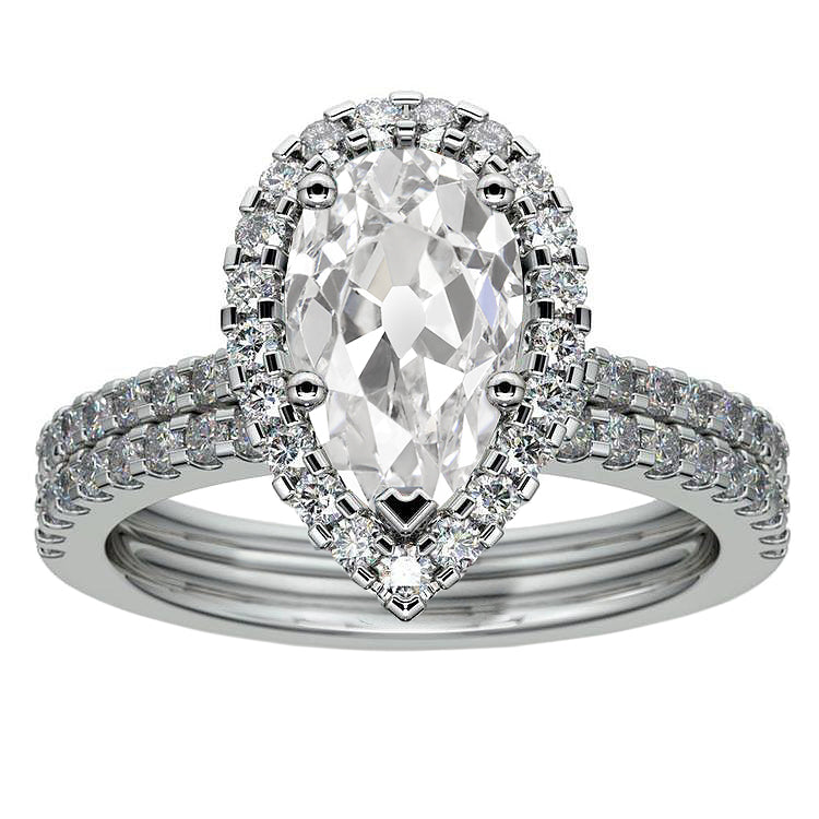 Halo Pear Old Miner Diamond Engagement Ring