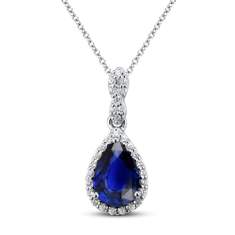 Halo Pear Sapphire Diamond Pendant Teardrop Style