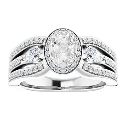 Halo Pear & Oval Old Miner Natural Earth Mined Diamond Ring Triple Split Shank 6.75 Carats