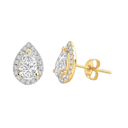 Halo Pear & Round Diamond Lady Stud Earrings 3.30 Ct. Yellow Gold 14K