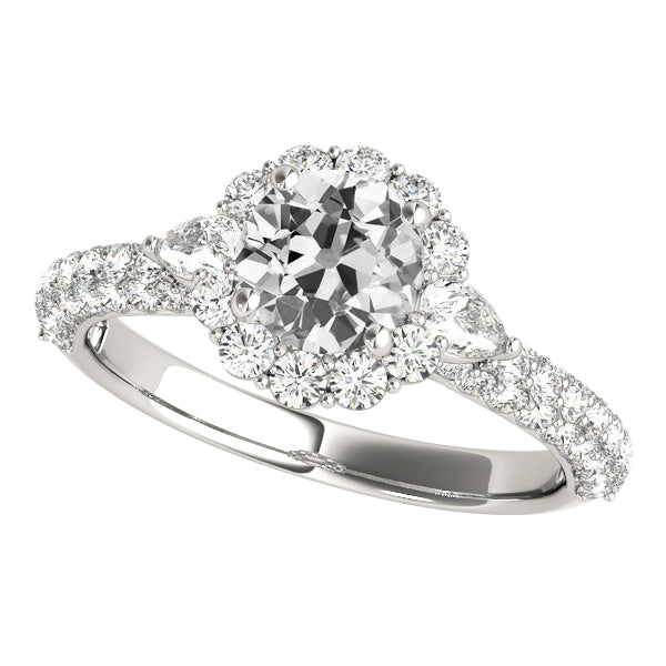 Halo Pear & Round Old Miner Diamond Ring