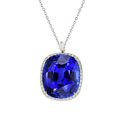 Halo Pendant Cushion Blue Sapphire & Natural Earth Mined Diamond 6.50 Carats