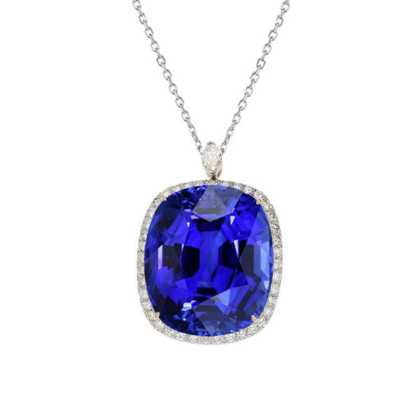 Halo Pendant Natural Blue Sapphire Diamond