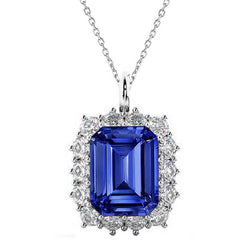 Halo Pendant Emerald Blue Sapphire & Natural Earth Mined Diamond With Bail 6 Carats