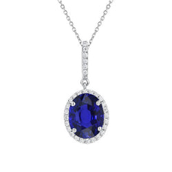Halo Pendant Oval Ceylon Sapphire & Natural Earth Mined Diamond Prong Set 2.25 Carats