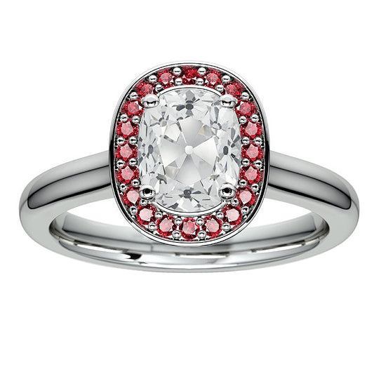 Halo Pink Sapphire Cushion Old Miner Diamond Ring 
