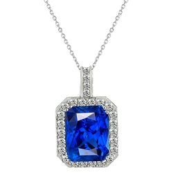 Halo Radiant Light Blue Sapphire & Natural Earth Mined Diamond Pendant Gold 4.75 Carats