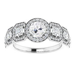 Halo Radiant & Round Old Miner Natural Earth Mined Diamond Ring With Accents 8 Carats