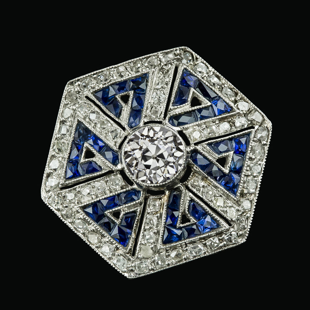 Halo Ring Bezel Set Round Old Miner Diamond Blue Sapphire