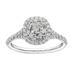 Halo Ring Cushion Diamond Old Miner White Gold 3.90 Carats Pave Set