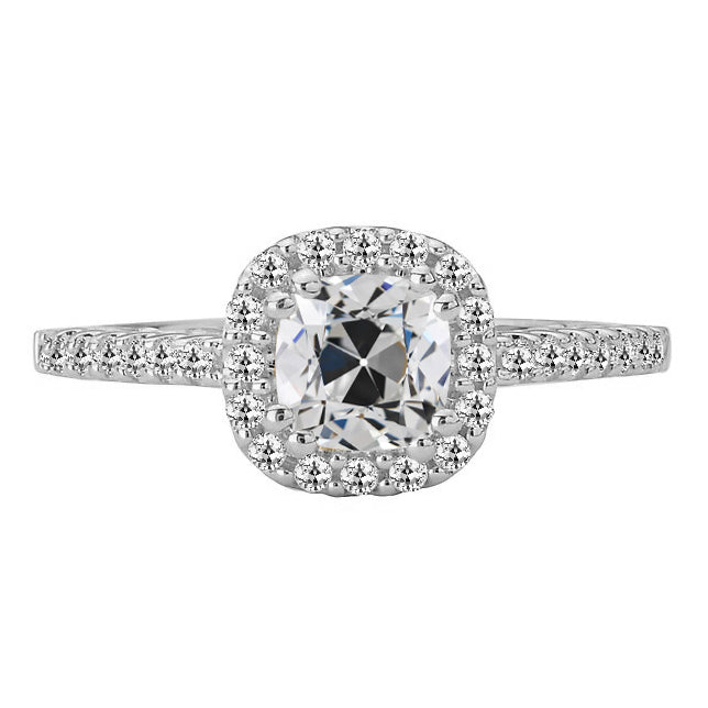 Halo Ring Cushion Old Cut Diamond Double Prong Set