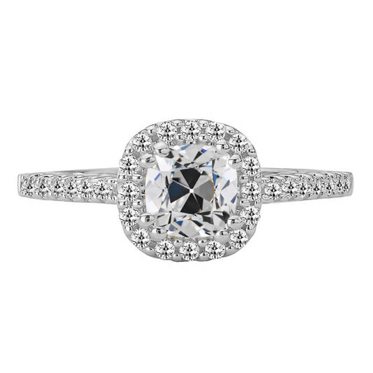 Halo Ring Cushion Old Cut Diamond Double Prong Set