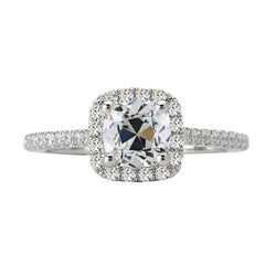 Halo Ring Cushion Old Cut & Round Natural Earth Mined Diamond Women’s Jewelry 6 Carats