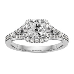 Halo Ring Cushion Old Mine Cut Natural Earth Mined Diamond Prong Split Shank 4.50 Carats