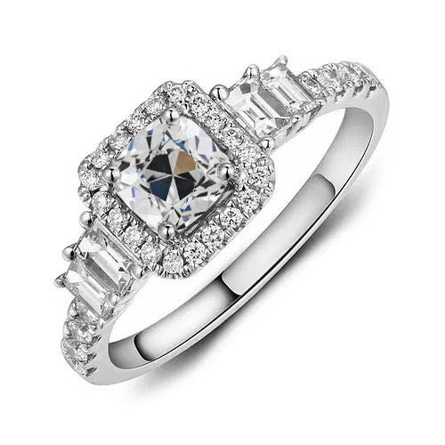 Halo Ring Emerald & Cushion Old Miner Diamond