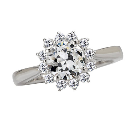 Halo Ring Old Cut Diamond Flower Style