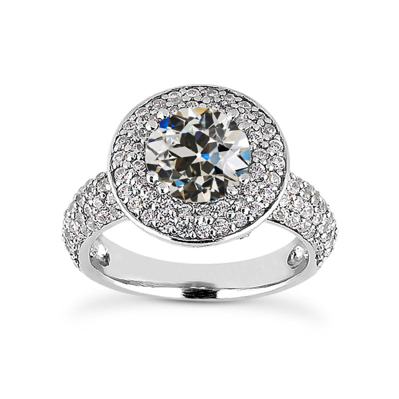 Halo Ring Old Cut Diamond Multi Row Accents