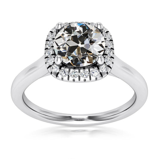 Halo Ring Old Miner Cut Diamond Women's Gold Jewelry
