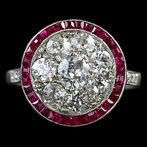 Halo Ring Burma Ruby & Old Mine Cut Round Diamond Jewelry 