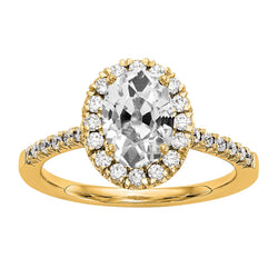 Halo Ring Oval Old Miner Real Natural Earth Mined Diamond Yellow Gold Tapered Shank 5.25 Carats