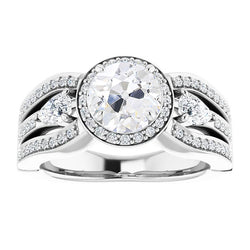 Halo Ring Pear & Round Old Cut Natural Earth Mined Diamond Triple-Row Accents 5.50 Carats